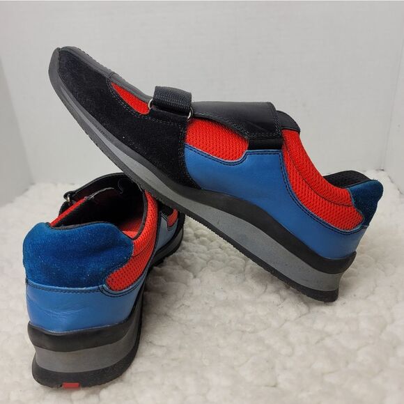 Prada Sport Womens Sneaker Shoes Sise 9 Black Red Blue Strappes Closure - Picture 6 of 16